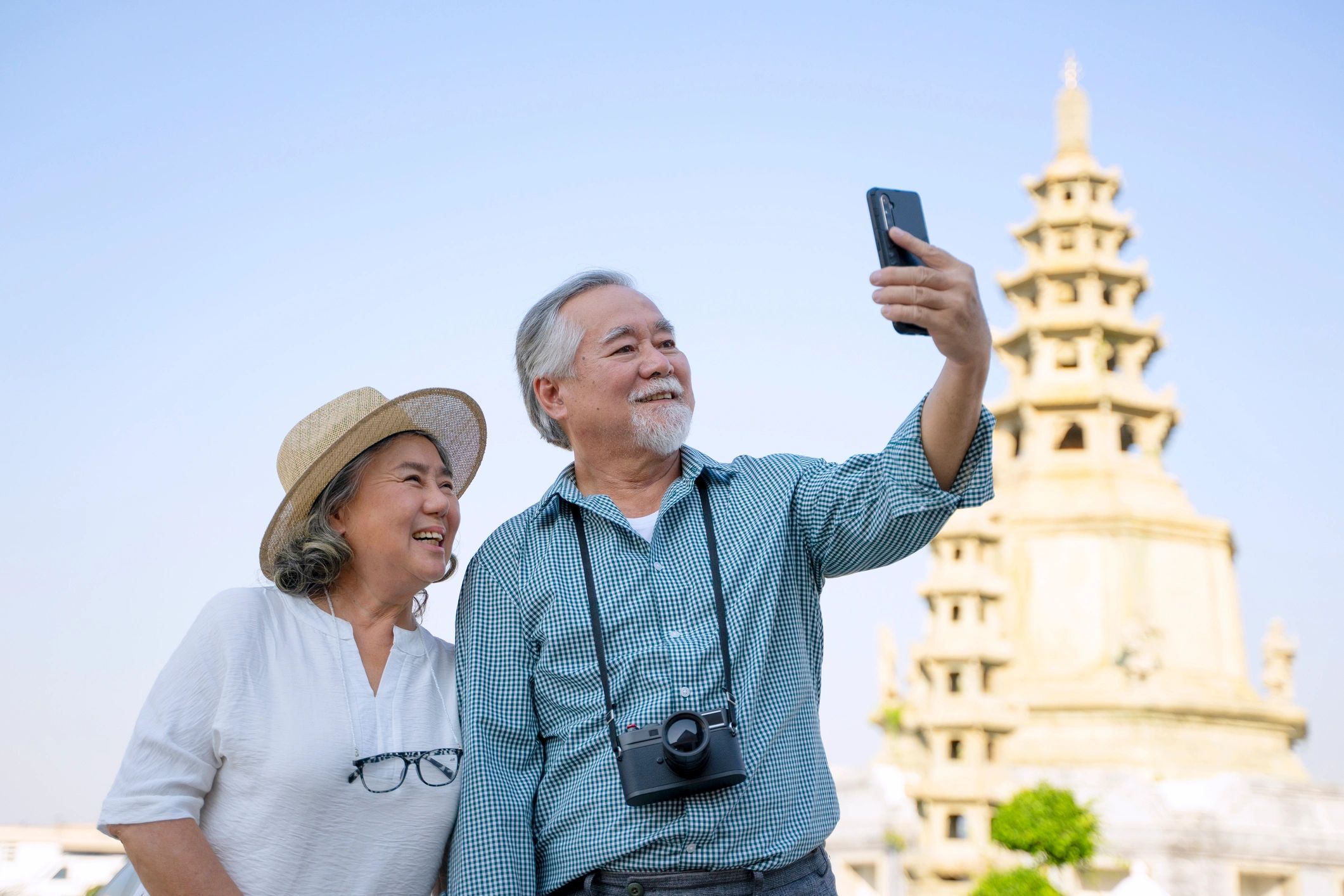 Senior couple exploring a city destination at a relaxed pace
