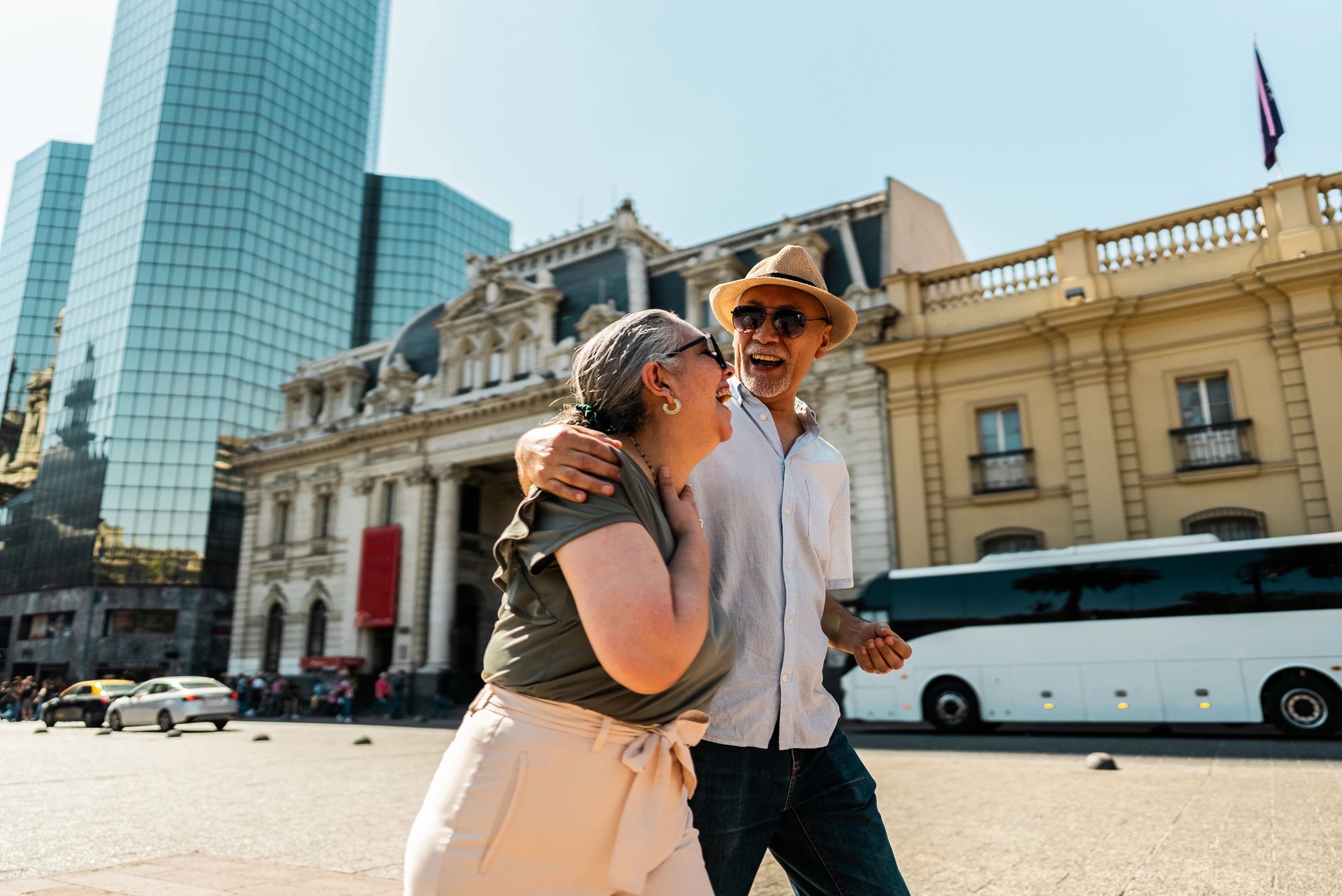 Happy couple walking in Santiago, Chile